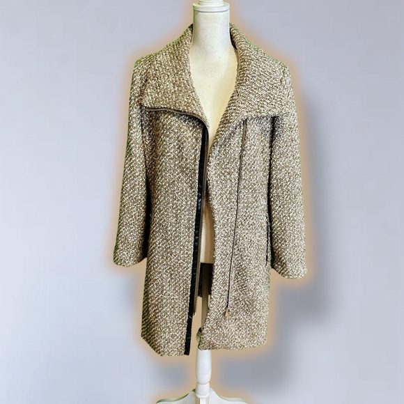 Calvin Klein Women’s Brown Tweed Wool Blend Asymmetrical ‘Walker’ Coat Size L - Picture 16 of 16
